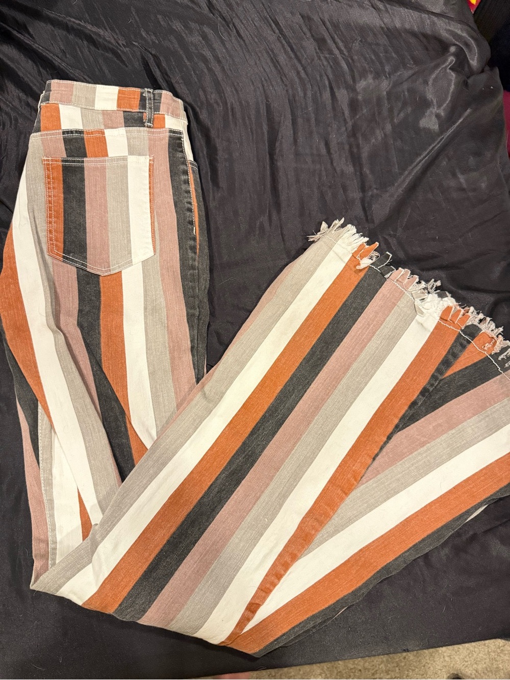 Striped Boot Cut Pants in Rust, Black & Cream